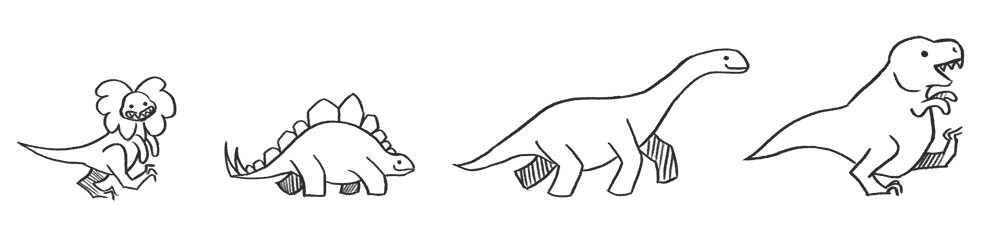 Test the Web Forward mascots: dinosaurs.